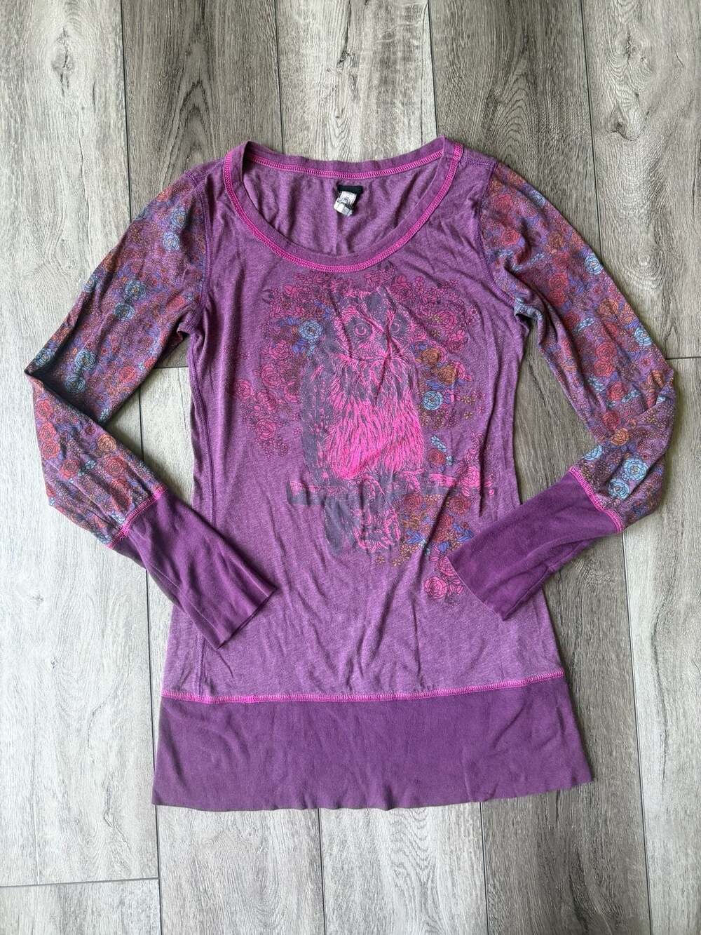 Free People Owl Floral Long Sleeve Top (M) Purple